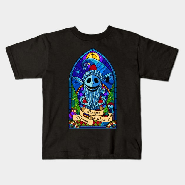 Stained Glass Xmas Kids T-Shirt by BER